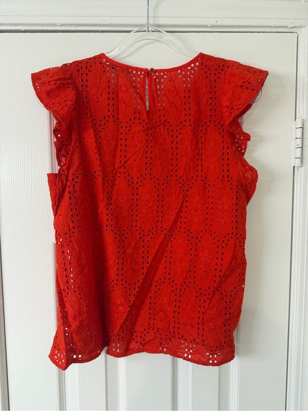 Madewell Red Eyelet Flutter Sleeve Top Size Medium 100% Cotton Boho Cottagecore - Picture 5 of 8